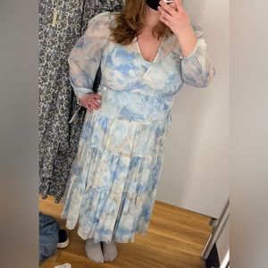 Calvin Klein Blue Print Breathable Maxi/MIDI Dress - Size 16